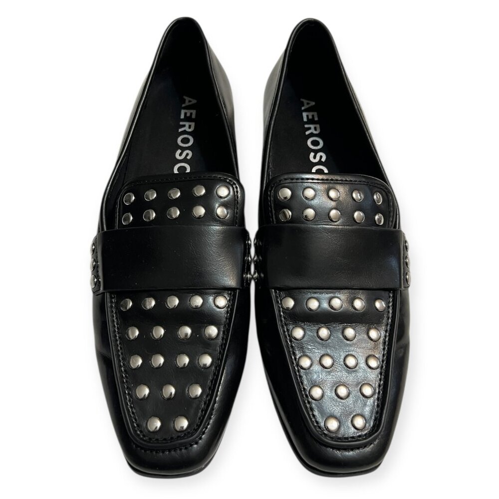 Aerosoles Women’s Studded Loafers Size 7.5 Black Leather Slip-On Comfort Shoes - Picture 1 of 7